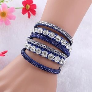 Blue -Multi layer Rhinestone leather bracelet